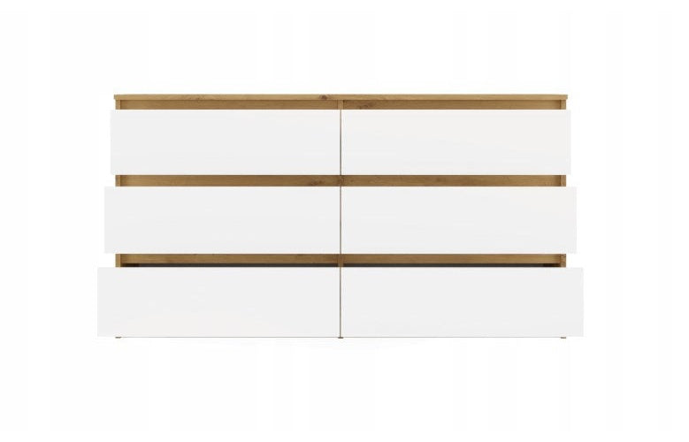 M6 MALWA CHEST OF DRAWERS 140 CM 6 DRAWERS OAK ARTISAN/WHITE afbeelding 6