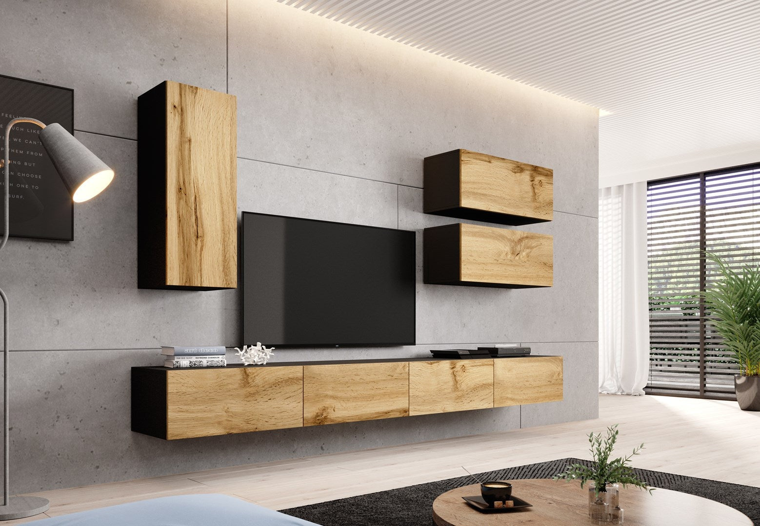 Cama cabinet VIGO  90  full 90/35/32 black/wotan oak afbeelding 4