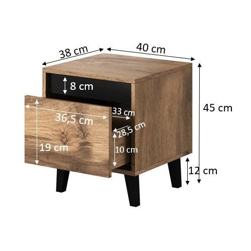 NORD bedside table 2 pcs. 40x38x45 cm oak wotan/anthracite afbeelding 4