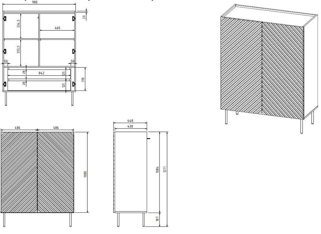 Bookcase 2D2SZ ONDA 98x45xH127 green) afbeelding 4