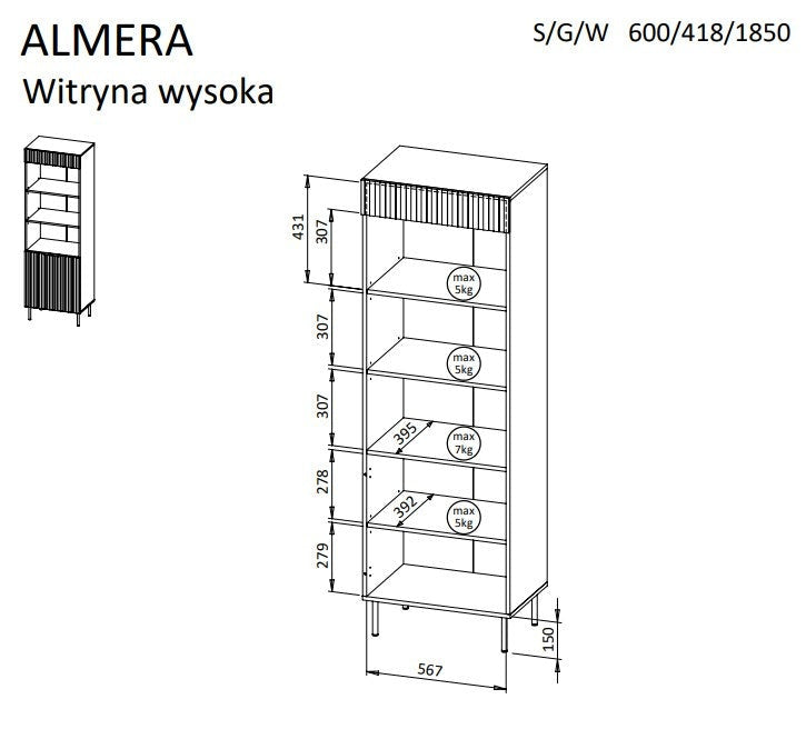 Cama 3 ALMERA bookcase 60x42x185 walnut/cashmere afbeelding 4