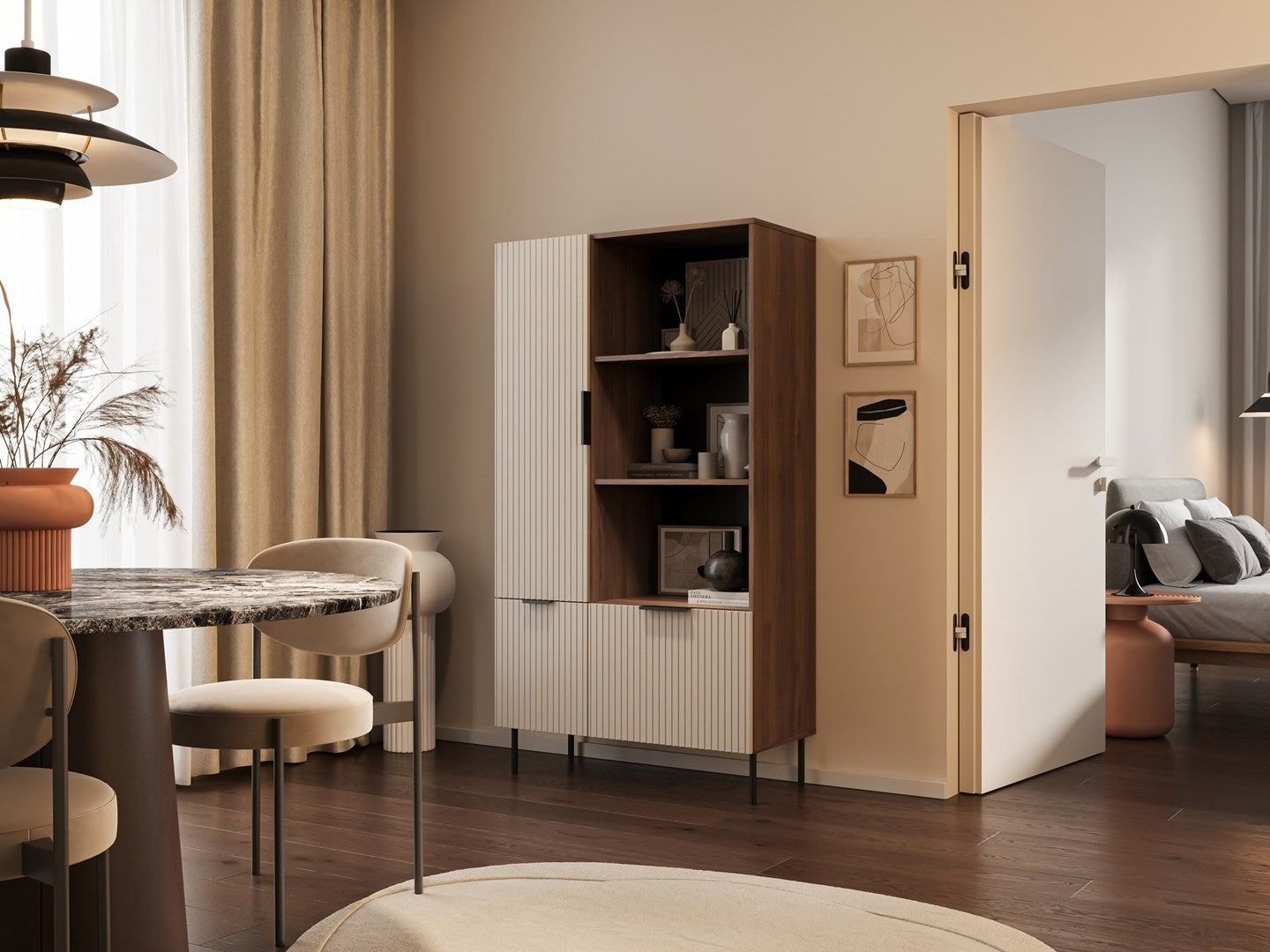Cama 4 ALMERA bookcase 90x42x165 walnut/cashmere afbeelding 3