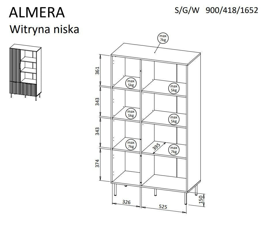 Cama 4 ALMERA bookcase 90x42x165 walnut/cashmere afbeelding 4