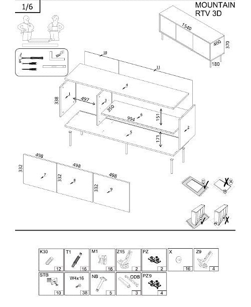 Cama 3D MOUNTAIN TV cabinet 154x40x55 black + gold afbeelding 4