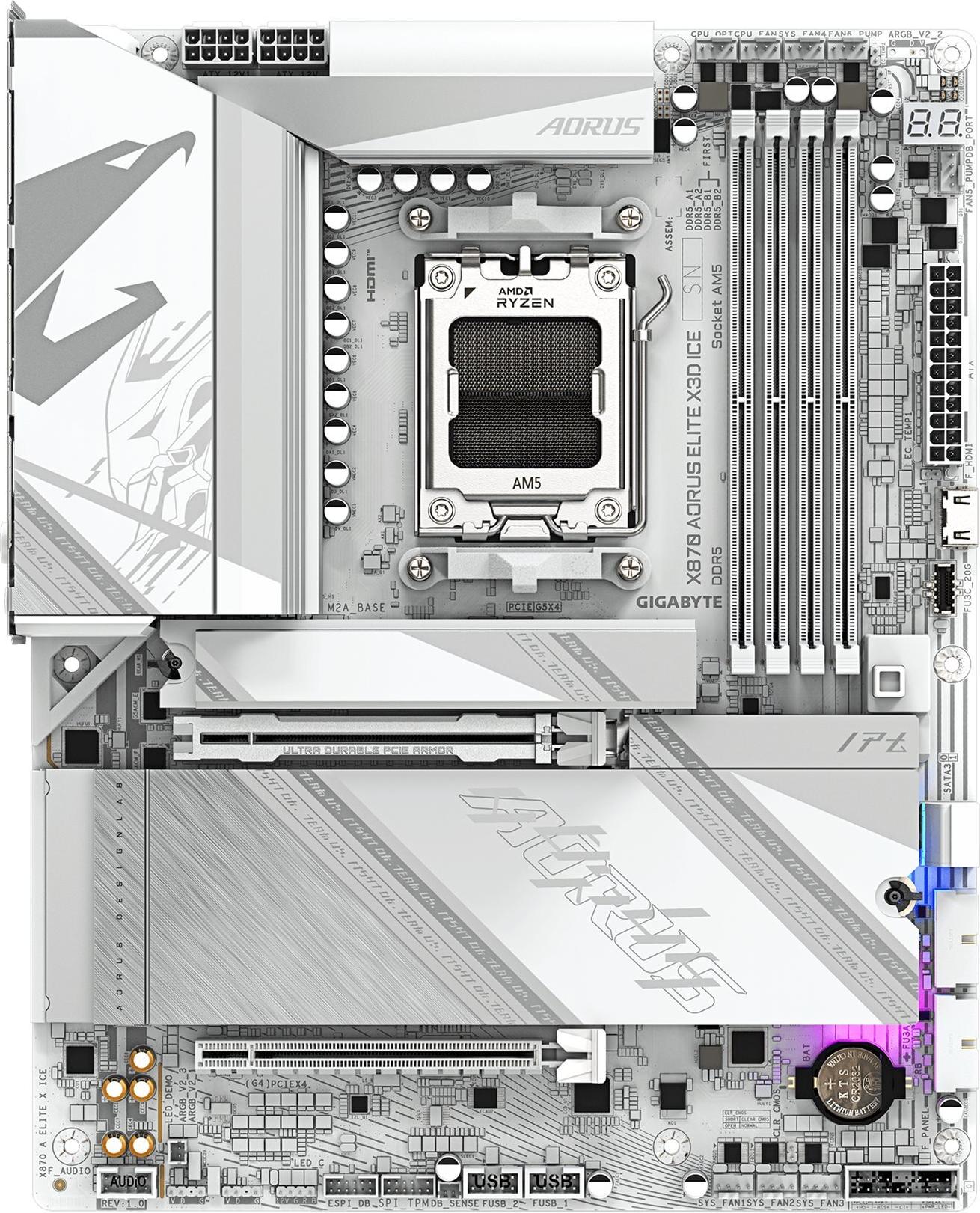Gigabyte AORUS X870 ELITE X3D ICE - Motherboard - ATX - Socket AM5 - AMD X870 - USB-C 3.2 Gen 2x2, Wi-Fi 7, Bluetooth