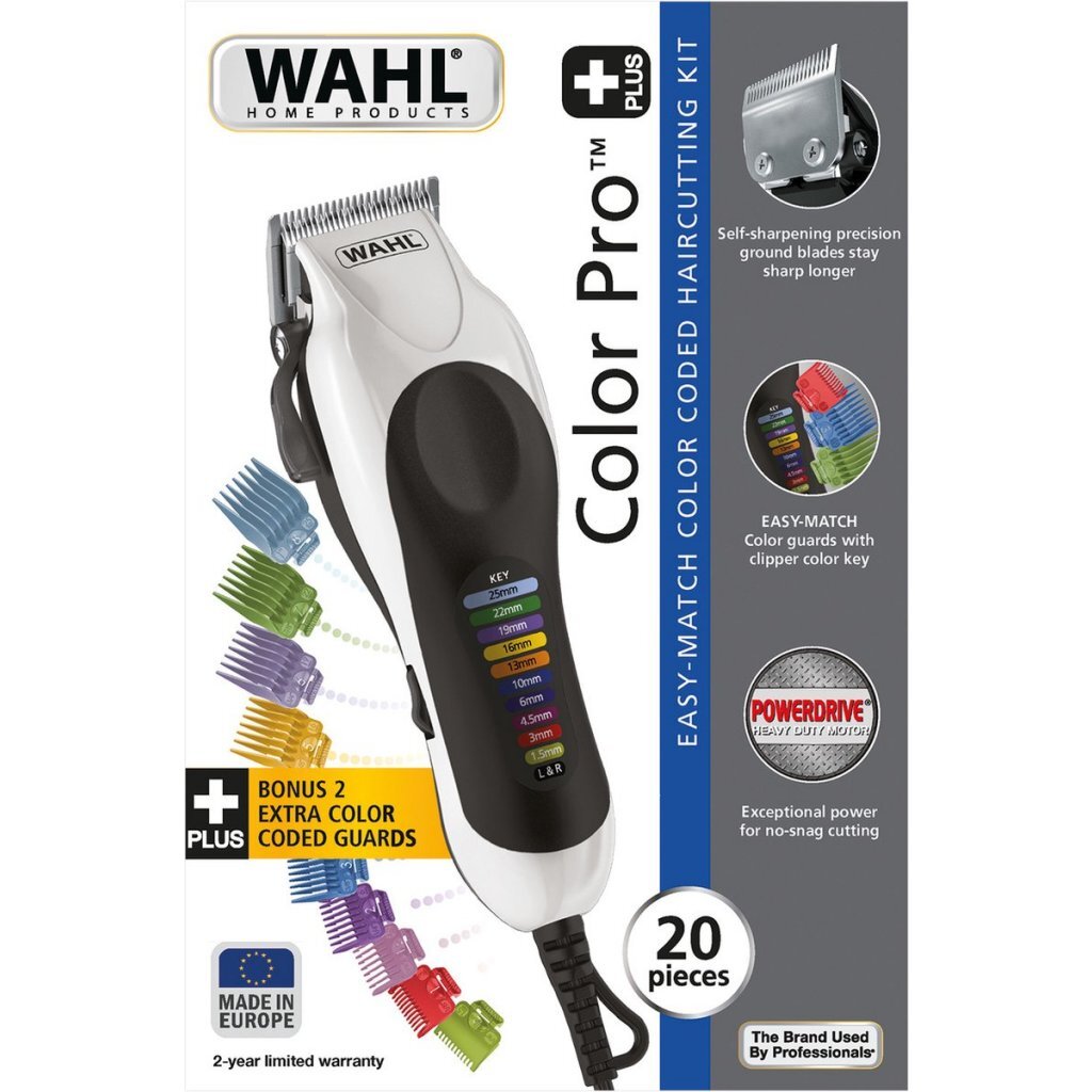 Wahl Color Pro Plus EU Hair Clipper White/Black - 10 Combs, 33 Settings