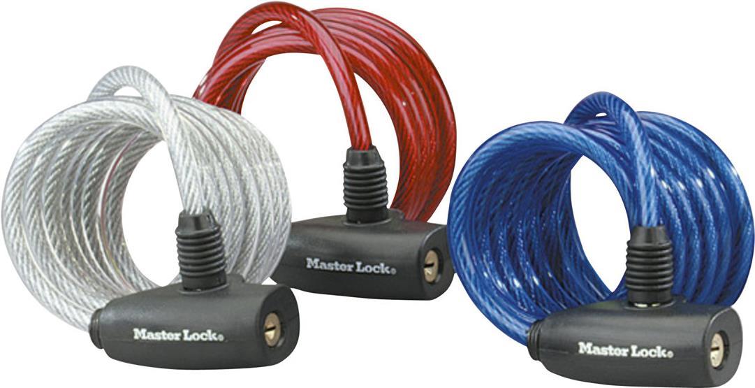 MASTER LOCK Kabelschloss mit Schlssel - Lnge: 1,8 m - Durchmesser: 8 mm, verschiedene Farben, 3er-Pack (8127EURTRI)