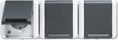 JUNG Schuko Socket 3-Way 8230W WG800 - IP44 Horizontal Mounting - 5 Conductors
