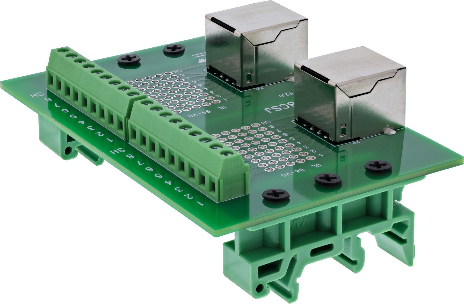 InLine Terminal Block 2x RJ45 Socket Straight for DIN Rail - 92505C