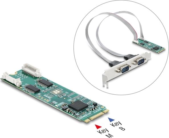 Delock M.2 Card to 2 x Serial RS-232 DB9 with Standard and Low Profile Brackets 95284