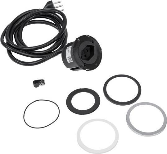 Bachmann PIX Steckdose 1xCH T13 Steckdose Schweiz black mit erhöhtem Berührungsschutz, blacker Zierring montiert, whiteer Zierring und Zierring in Edelstahl-Optik zusätzlich beiliegend, Zuleitung 2,0m H05VV-F3G1,5mm² black mit angespritztem