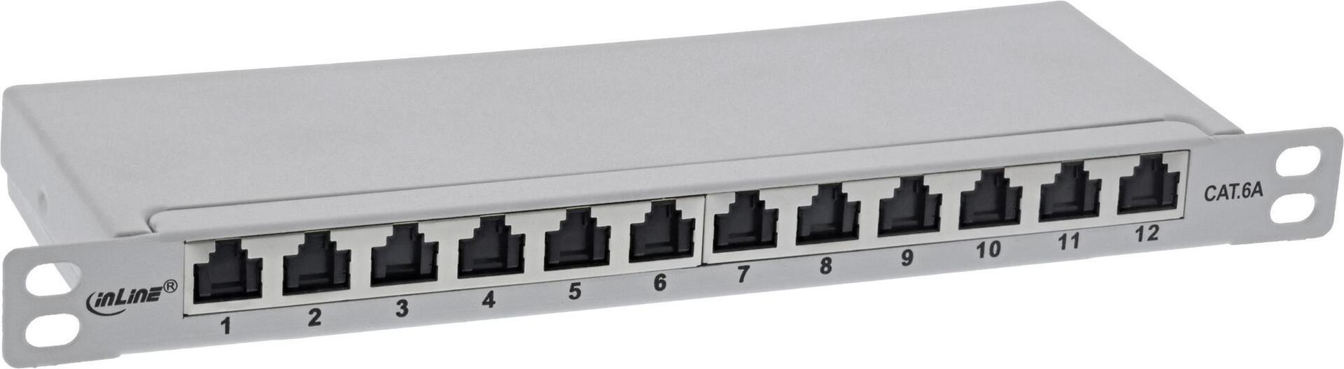 InLine® 10" Patch Panel Cat.6A 0.5U - 12-Port - Light Grey - RAL7035 - with Dust Protection (76819A)
