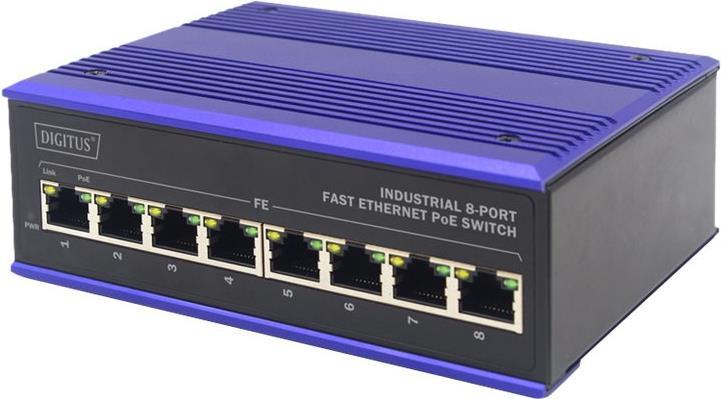 DIGITUS Network Switch DN-650108 8-Port Fast Ethernet PoE Black, Blue