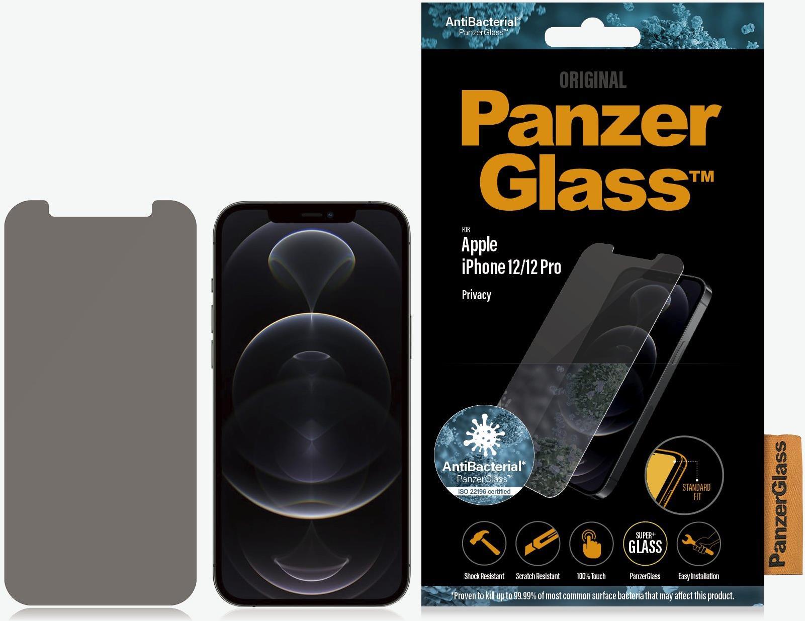PanzerGlass Standard Fit - Bildschirmschutz für Handy - Glas - mit Sichtschutzfilter - 6.1" - kristallklar - für Apple iPhone 12, 12 Pro (P2708)