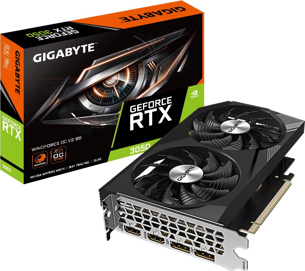 Gigabyte GeForce RTX 3050 WINDFORCE OC V2 - 8GB GDDR6 - PCIe 4.0 - DVI, HDMI, DisplayPort GV-N3050WF2OCV2-8GD