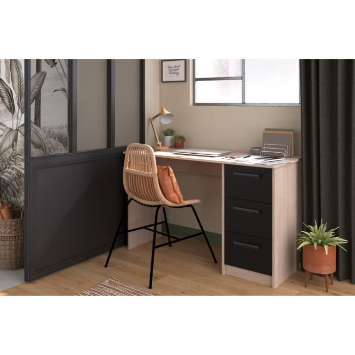 PARISOT ESSENTIAL Straight Desk - Oak/Black Finish - W 121.4 x D 55 x H 74.5 cm