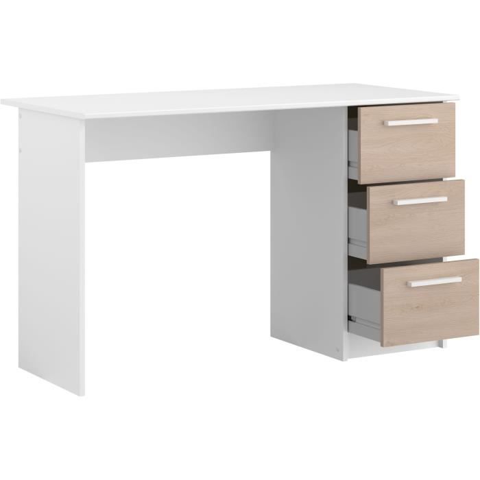 PARISOT ESSENTIEL Straight Desk - 3 Drawers - Oak and White Finish - W 121.2 x D 55 x H 74.5 cm