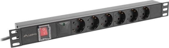 Lanberg PDU 19" 1U 16A 2 M with 6X Schuko Outlets, Black (PDU-06F-0200-BK)