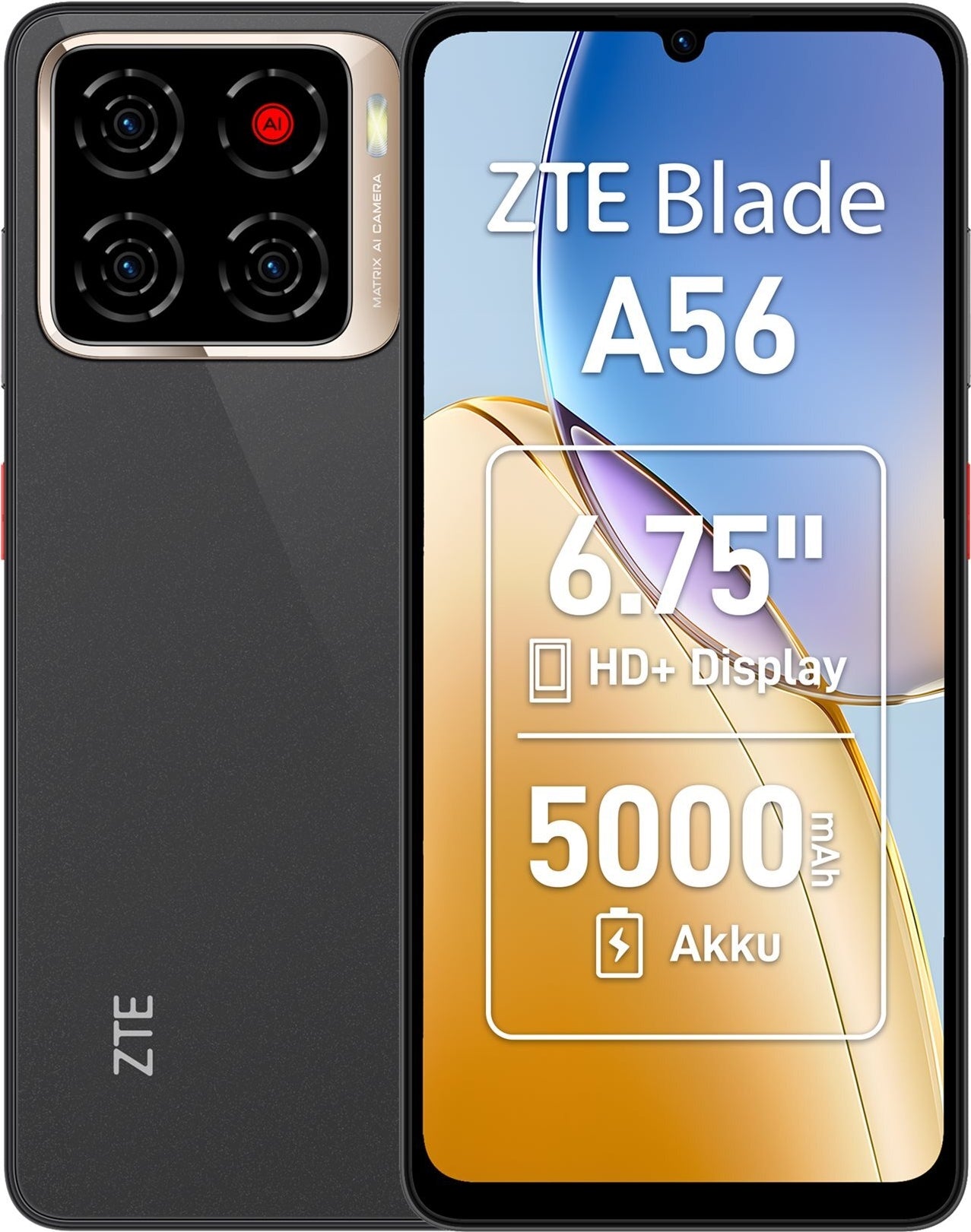 ZTE Blade A56 - 4 G Smartphone - Dual-SIM - 4 GB RAM/ 64 GB Storage - 6.75" Display - Deep Black