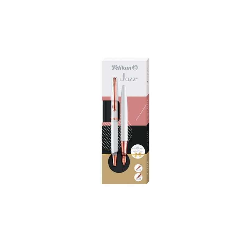 Pelikan Jazz Noble Elegance Fountain Pen and Ballpoint Pen Set - Pearl Effect - White - 2 Pieces (821865)