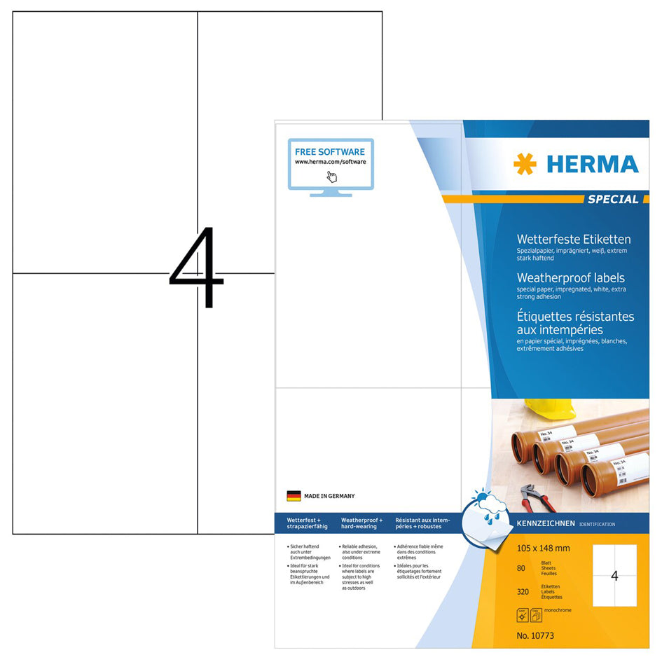 HERMA Weatherproof Labels - 105 x 148 mm - White - Self-Adhesive - 1 Piece