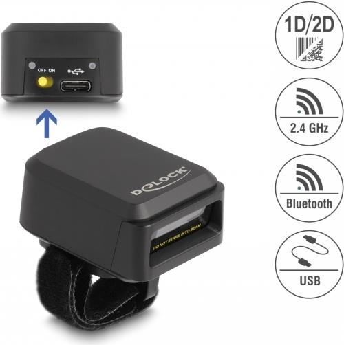 DeLOCK Ring Barcode Scanner 1D/2D Bluetooth Portable 1280 x 800 pixels (90607) EAN-13 EAN-8 PDF417 MicroPDF417