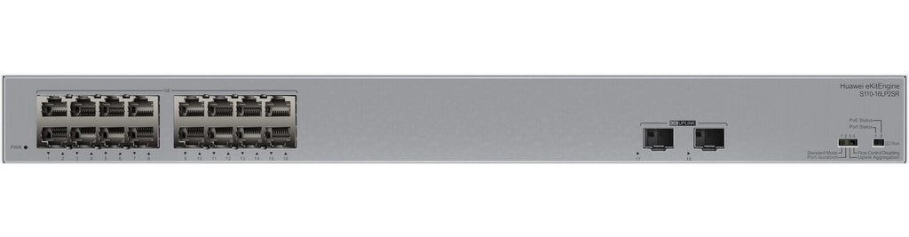 Huawei eKitEngine S110 Series S110-16LP2SR - Switch - 2 x Gigabit SFP + 16 x 10/100/1000 - Desktop, an Rack montierbar, wandmontierbar - PoE+ (124 W) (98012197) afbeelding 1