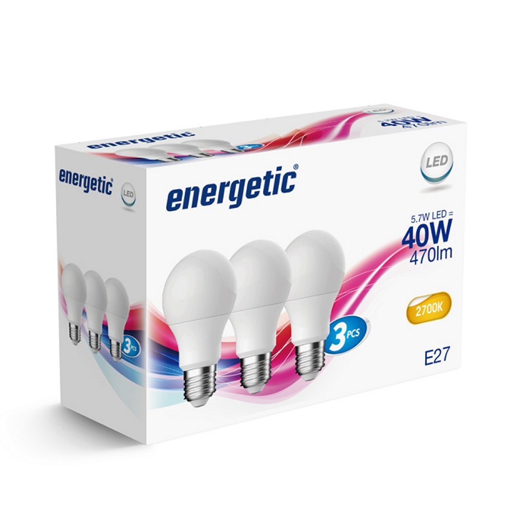Energetic LED Bulb E27 40W - 3 Pack Warm White Light