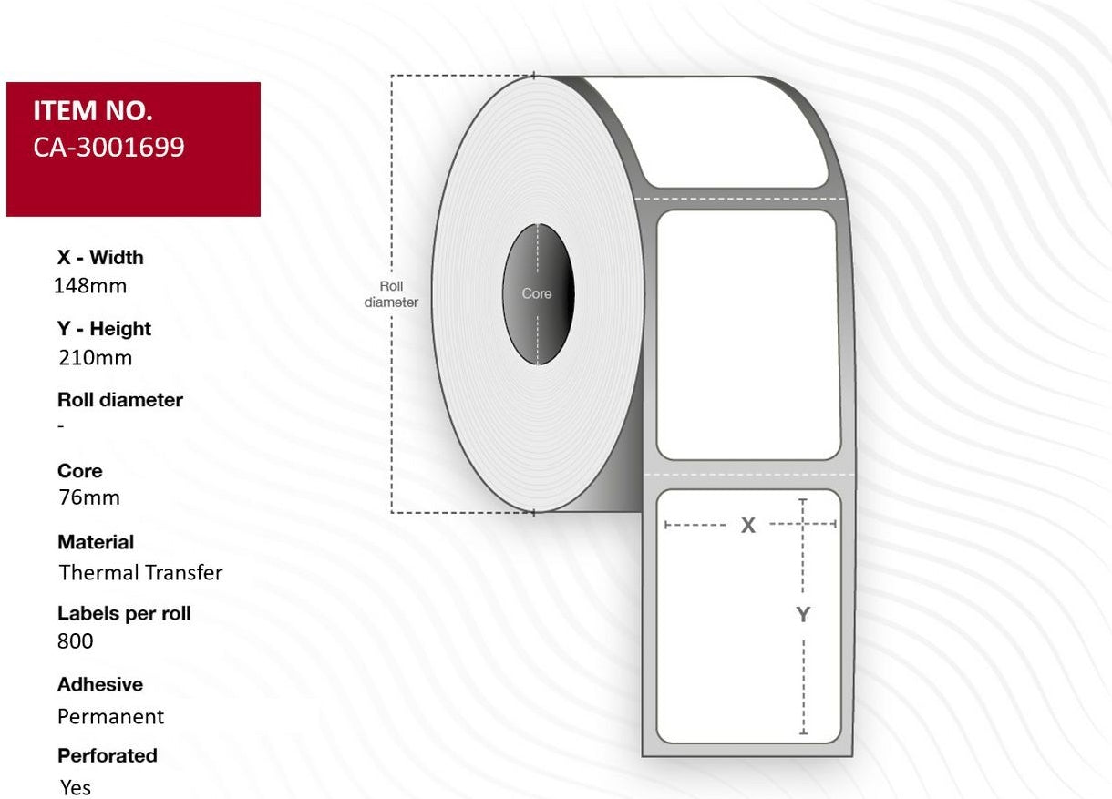 Capture Label 148 x 210 mm, Core 76 mm, Permanent, Perforated, 800 Labels per Roll, 4 Rolls per Box (CA-3001699)