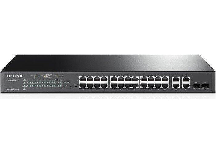 TP-Link Smart PoE Switch T1500-28PCT - Switch - 24 x 10/100 (PoE) + 2 x SFP + 4 x 10/100/1000 - an Rack montierbar - PoE (TL-SL2428P) afbeelding 1