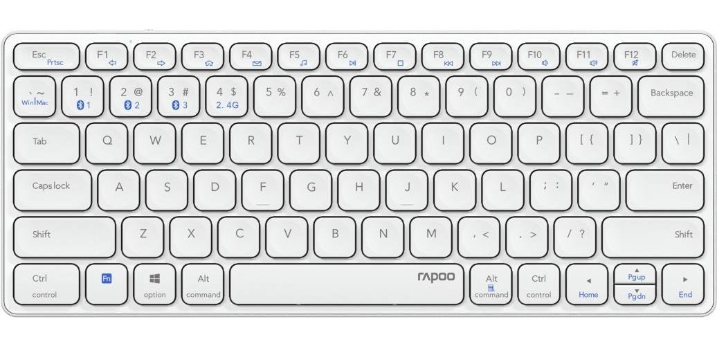 Rapoo E9600M Tastatur RF Wireless + Bluetooth QWERTY Deutsch Weiß (00217362) afbeelding 1