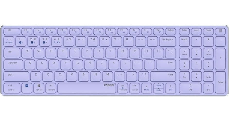 Rapoo E9700M Tastatur RF Wireless + Bluetooth QWERTZ Deutsch Lila (00215396) afbeelding 1
