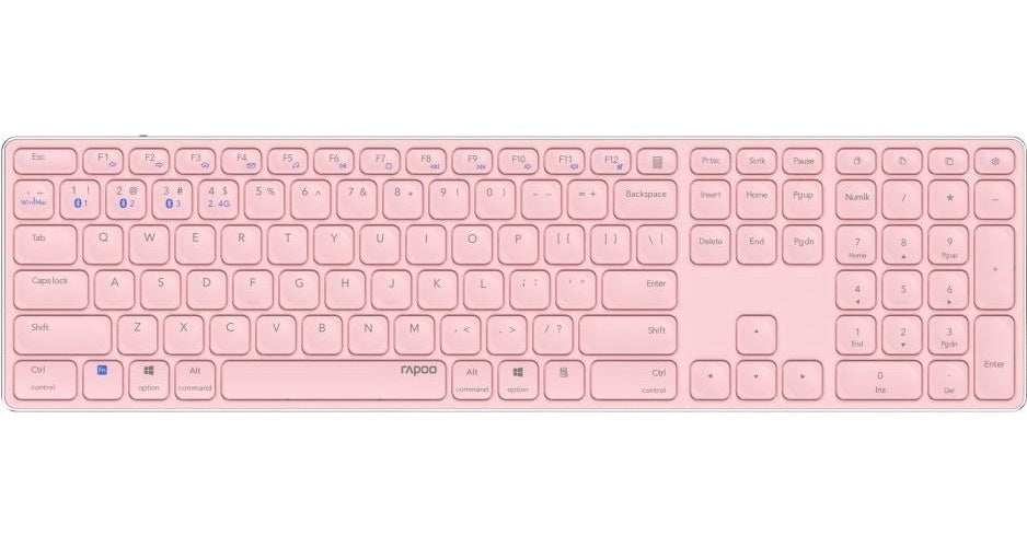 Rapoo E9800M Tastatur RF Wireless + Bluetooth QWERTZ Deutsch Pink (00220284) afbeelding 1