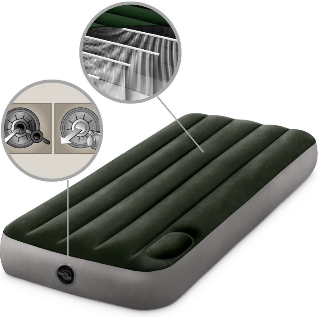 Intex Jr. Twin Dura-Beam Downy Single Airbed 191x76x25 cm + Built-in Foot Pump Green/Gray