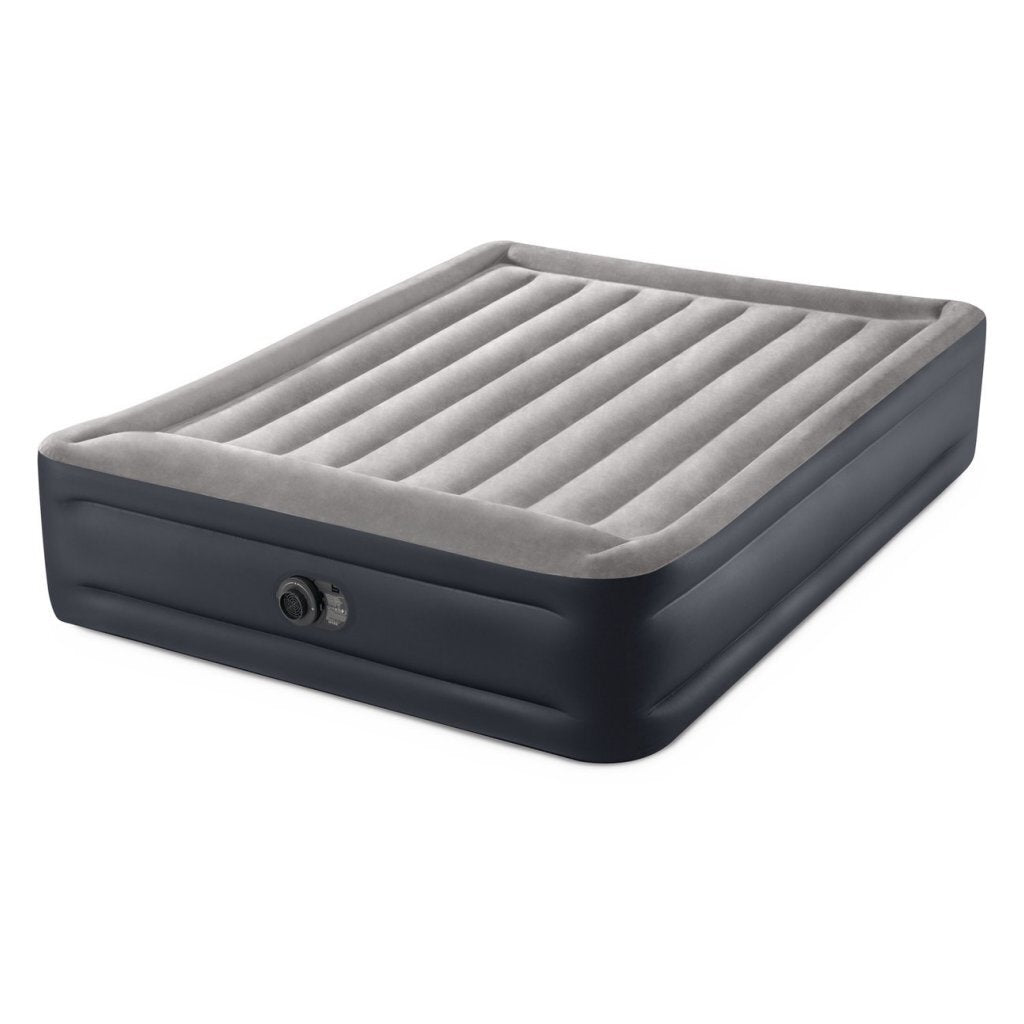 Intex Queen Deluxe Pillow Rest 2-Person Airbed 203x152x42 cm + Built-in Pump Grey/Blue 64136ND