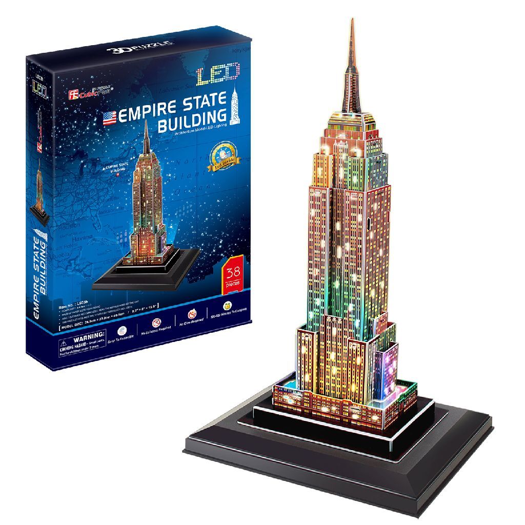 Cubic Fun 3D Puzzle Empire State Building + LED Lighting 58 Pieces - Easy to Assemble - Educational
