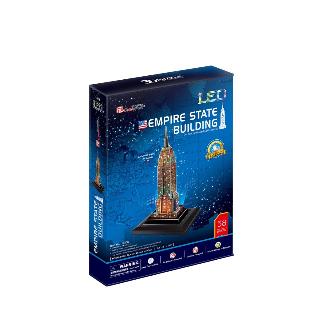 Cubic Fun 3D Puzzle Empire State Building + LED Lighting 58 Pieces - Easy to Assemble - Educational