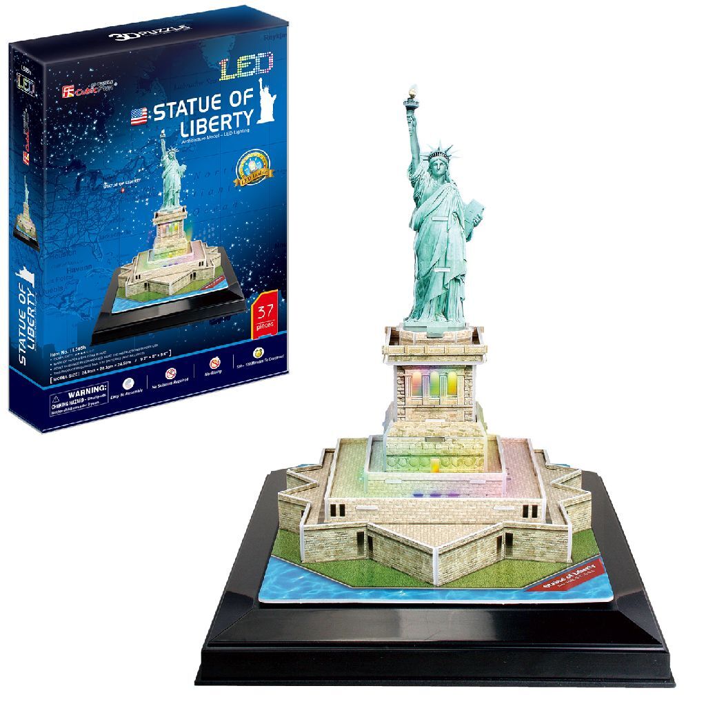 Cubic Fun 3D Puzzle Statue of Liberty + LED Lighting 37 Pieces - Easy to Assemble - Educational