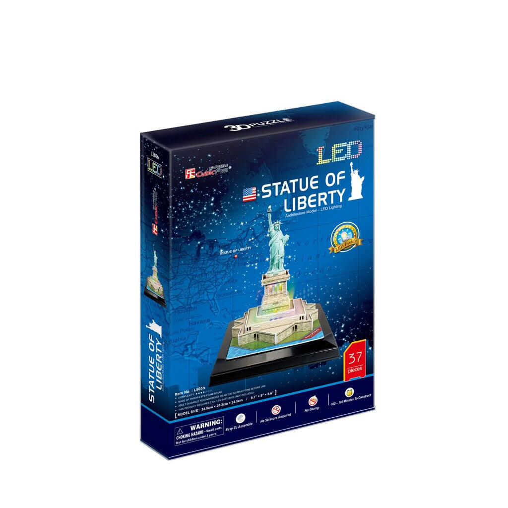 Cubic Fun 3D Puzzle Statue of Liberty + LED Lighting 37 Pieces - Easy to Assemble - Educational