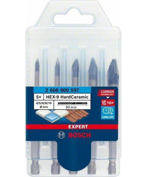 Bosch Expert HEX-9 HardCeramic - Bohrersatz - für weiche Fliesen, harte Fliesen - 5 Stücke - 5 mm, 6 mm, 8 mm, 10 mm, 4 mm - Länge: 90 mm - 6949509232496 - image 2