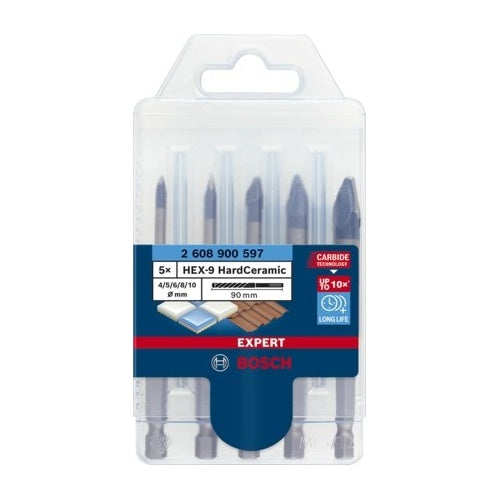 Bosch Expert HEX-9 HardCeramic - Bohrersatz - für weiche Fliesen, harte Fliesen - 5 Stücke - 5 mm, 6 mm, 8 mm, 10 mm, 4 mm - Länge: 90 mm - 6949509232496 - image 3