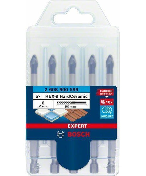 Bosch Expert HEX-9 HardCeramic - Bohrersatz - für weiche Fliesen, harte Fliesen - 5 Stücke - 6 mm - Länge: 90 mm afbeelding 1