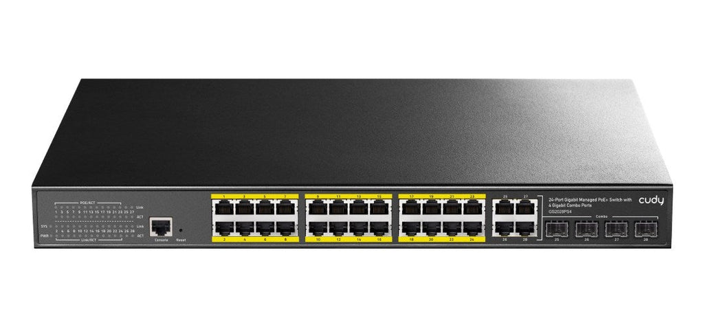 Cudy GS2028PS4 Managed L2 Gigabit Ethernet (10/100/1000) Power over Ethernet (PoE) 1U Black afbeelding 1