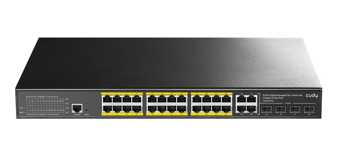 Cudy GS2028PS4 Managed L2 Gigabit Ethernet (10/100/1000) Power over Ethernet (PoE) 1U Black afbeelding 1