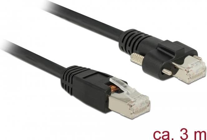Delock Patch Cable RJ-45 (M) Screwable to RJ-45 (M) 3 m SSTP Cable CAT 6 Black