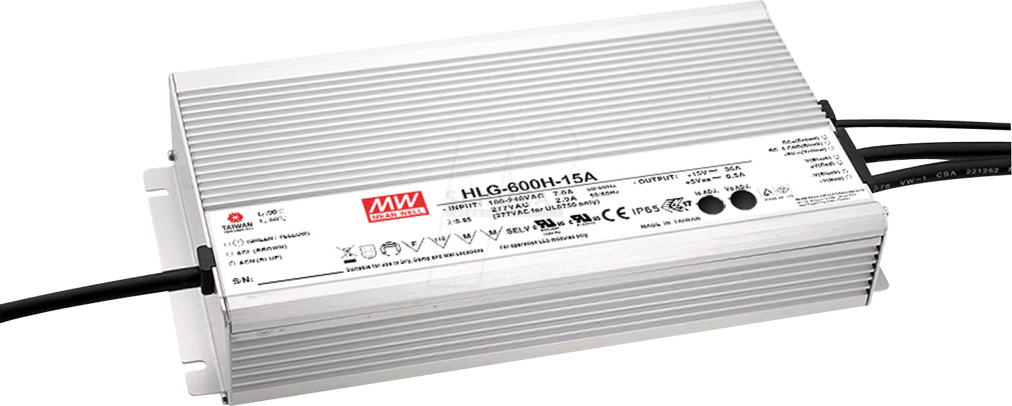 Mean Well HLG-600H-12AB LED Driver, 600 W, IP65, 110-230 V, 12 V, 40 A