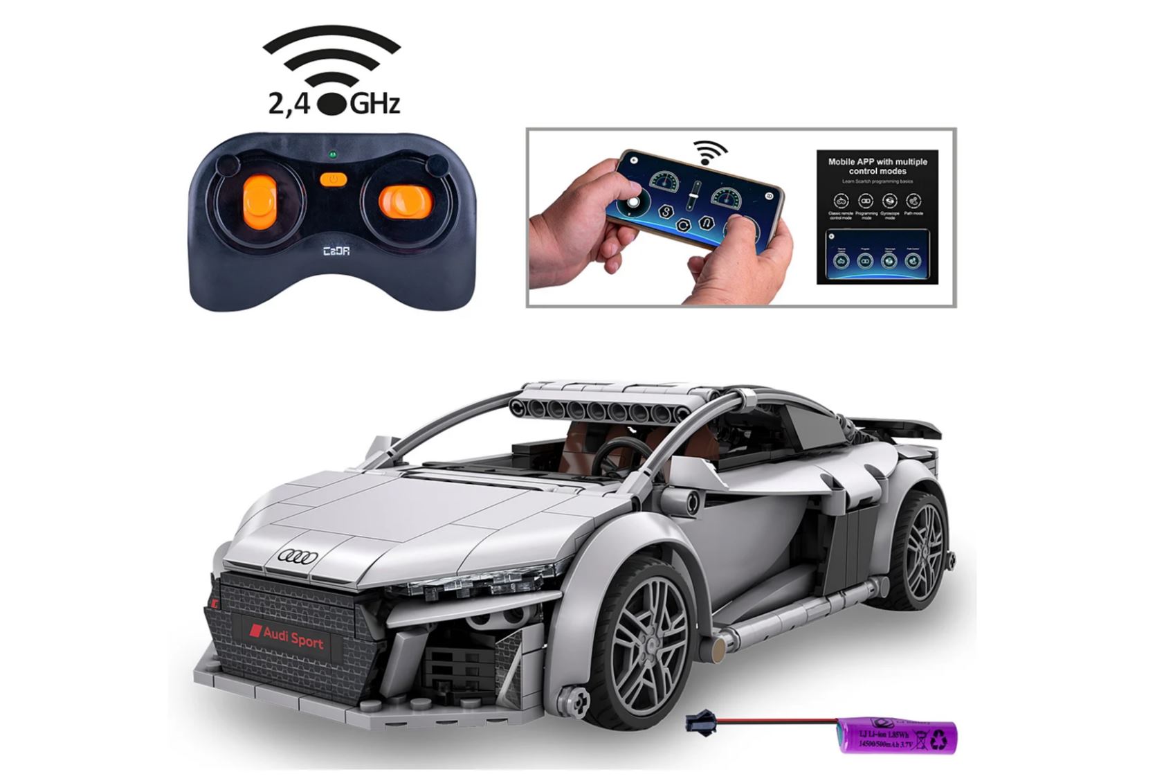 Jamara CaDA Audi R8 Coupé 1:14 RC Sports Car - Grey - 2.4 GHz
