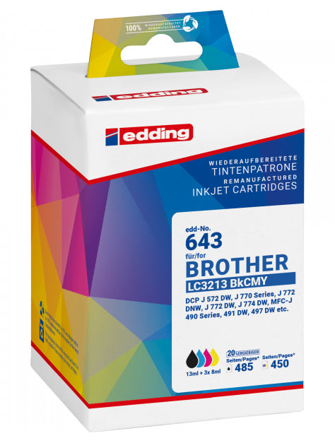Edding Ink Cartridge Compatible Brother LC3213BKCMY Combo Pack EDD-643 18-643