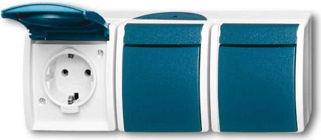 BUSCH-JAEGER Schuko Triple Socket 2300/3EW-53 Ocean Horizontal