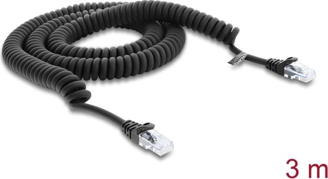 Delock RJ50 Spiral Cable, Plug to Plug, 3 m, Black